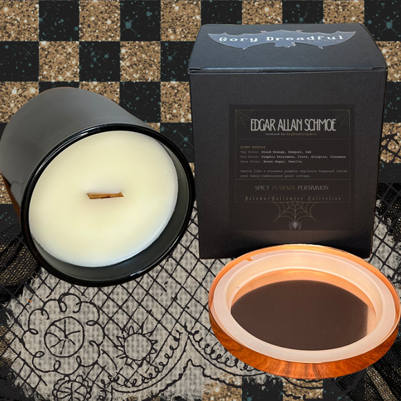 Edgar Allan Schmoe Crackling Wooden Wick Candle: Spicy Pumpkin Persimmon Scent - Picture 3 of 10